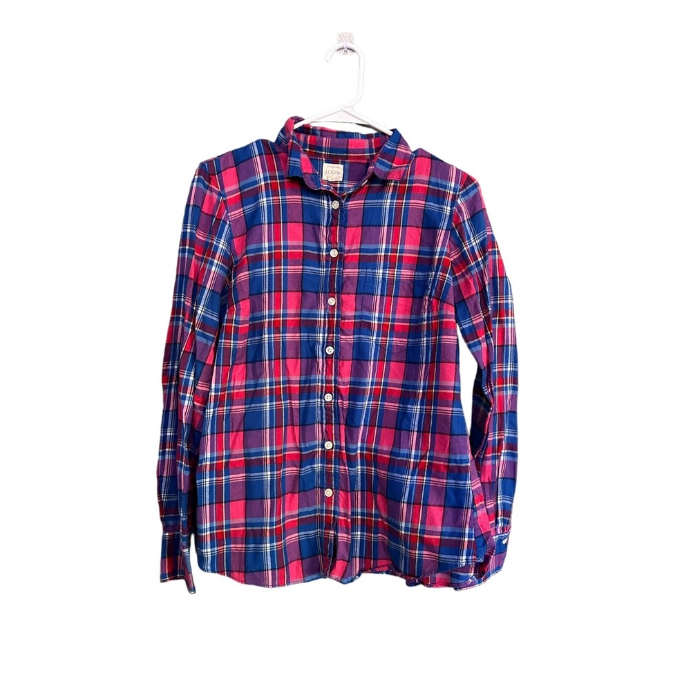J Crew Blue and Red Plaid Womens Size Small Cotton Flannel Button Up